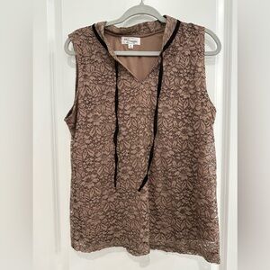 Eve and Maddie Brown Lace Sleeveless Top XL blouse